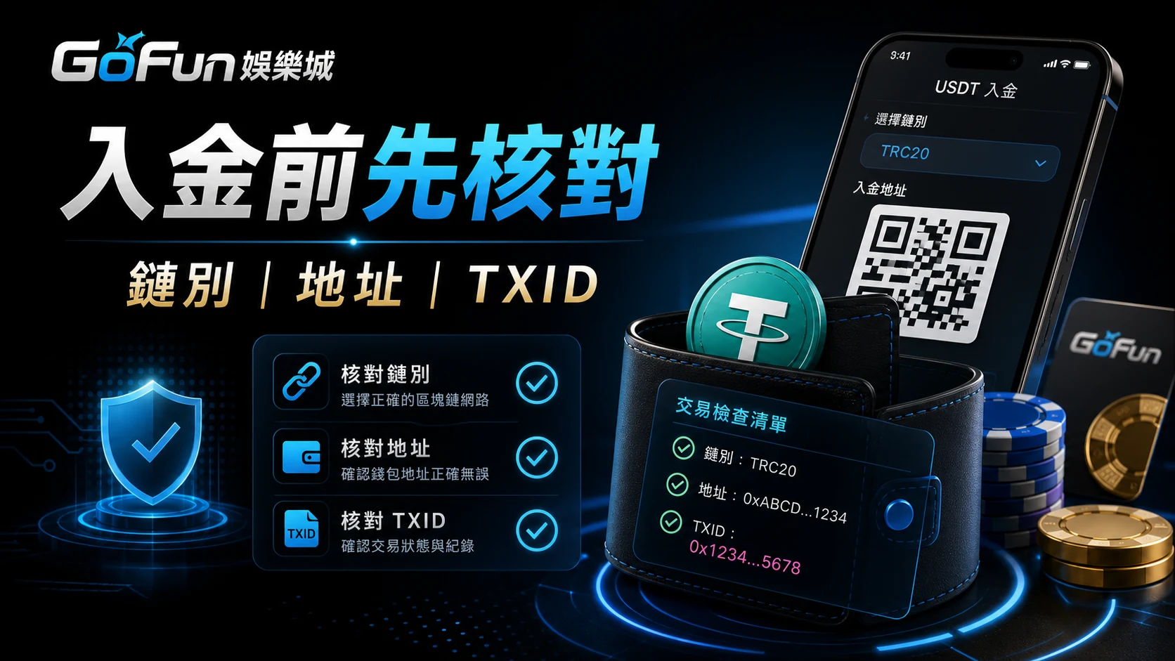 USDT入金前核對鏈別、地址、TXID 與截圖紀錄