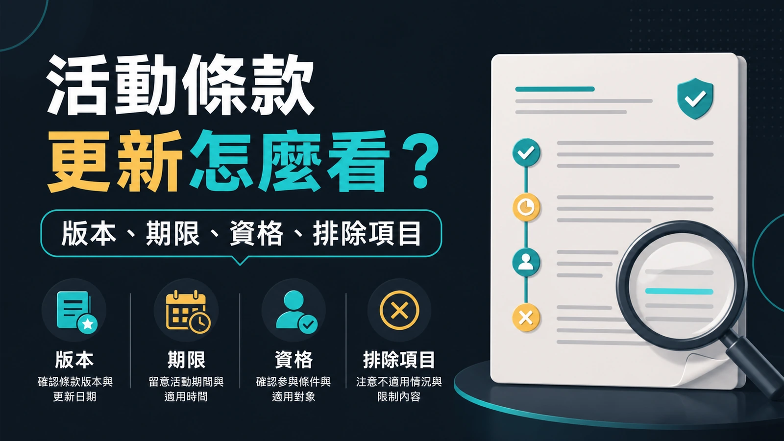 GoFun娛樂城活動條款版本、期限與資格核對清單的繁體中文教育插圖