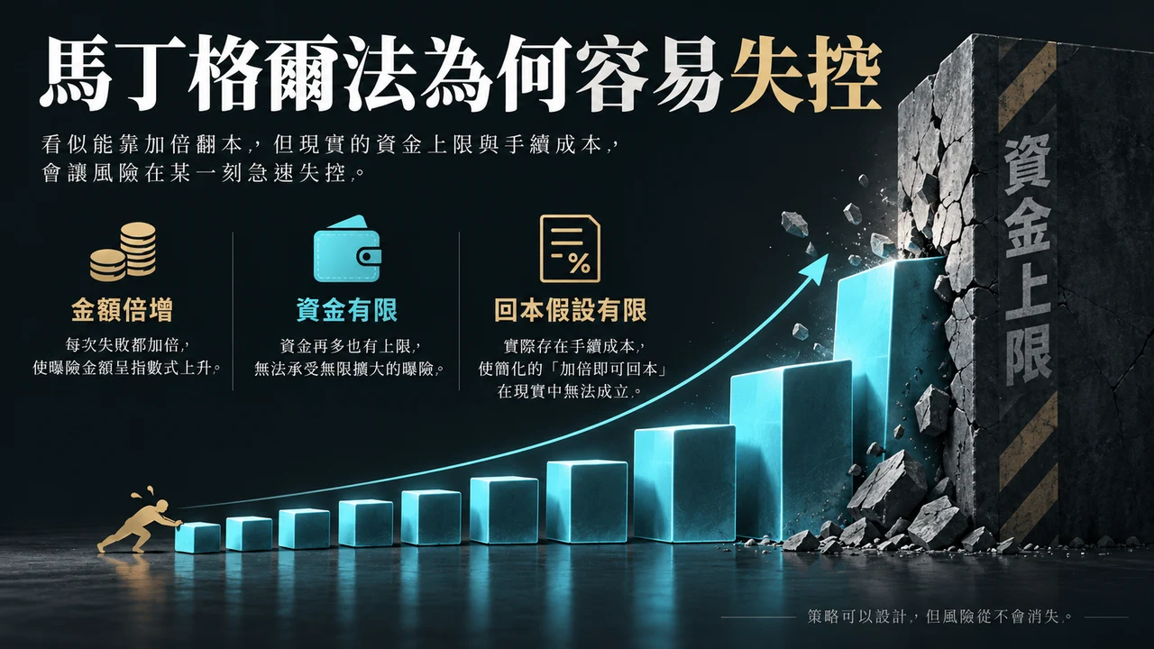 馬丁格爾法為何容易失控？倍增金額、有限資金與抽傭的風險