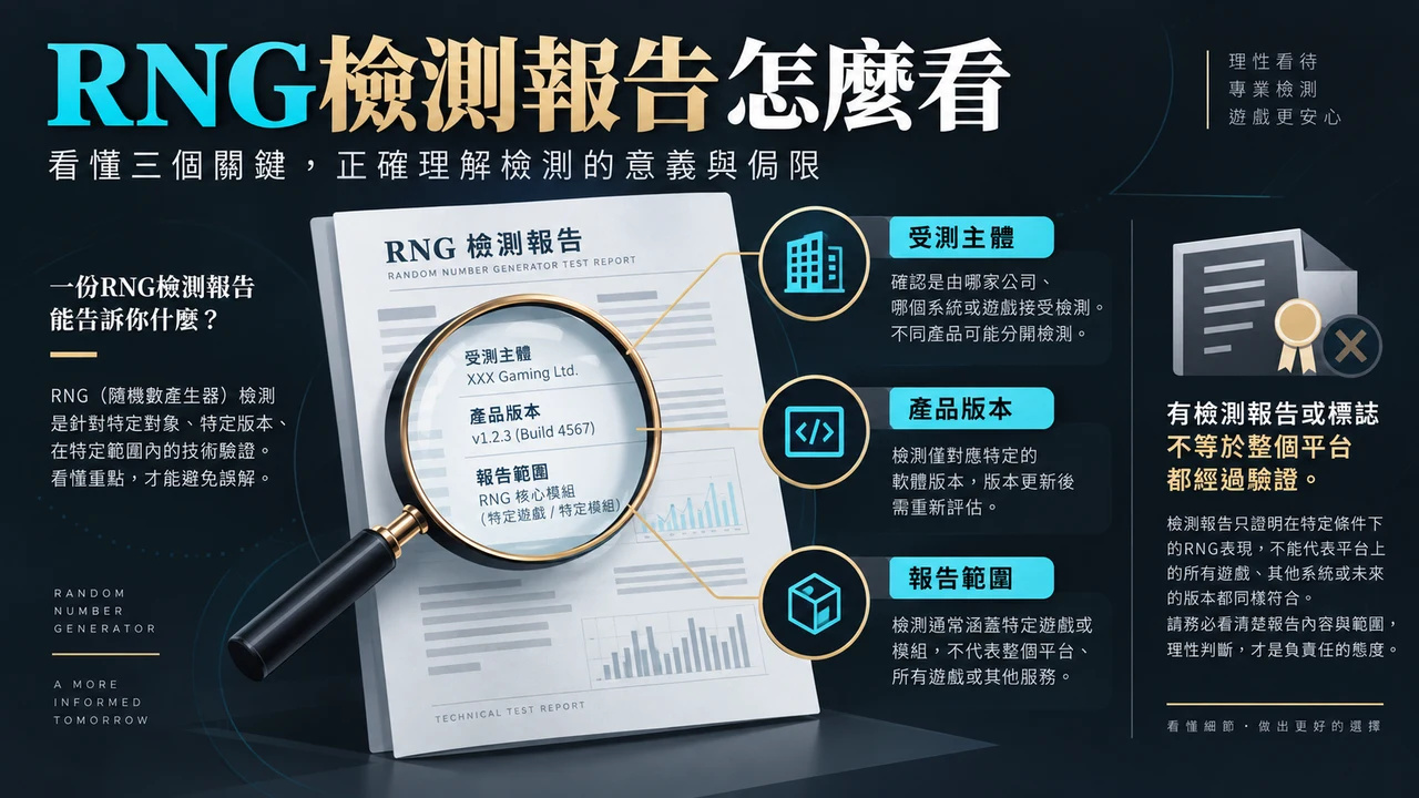 RNG檢測報告怎麼看？認證Logo、受測版本與平台背書的差別