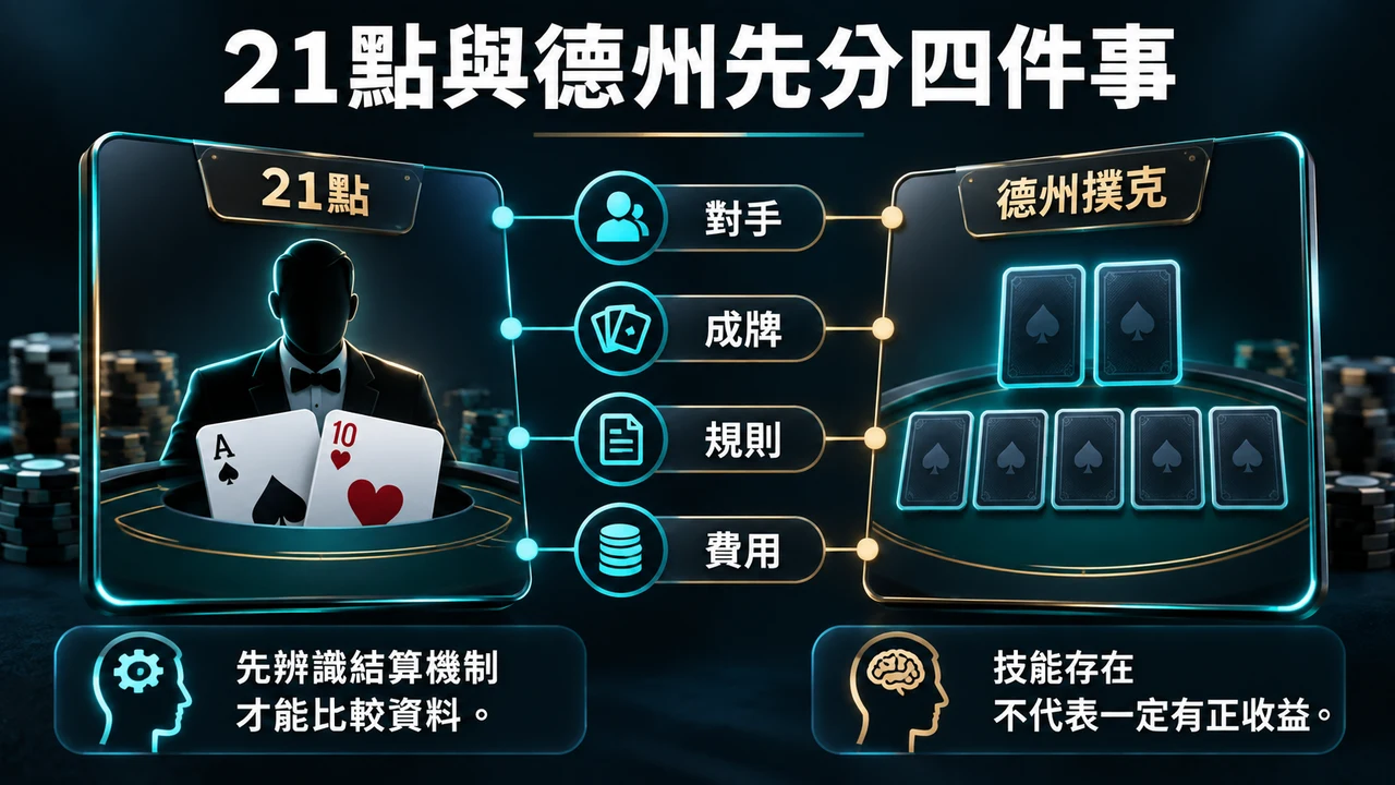 21點與德州先分四件事：對手、成牌、規則、費用