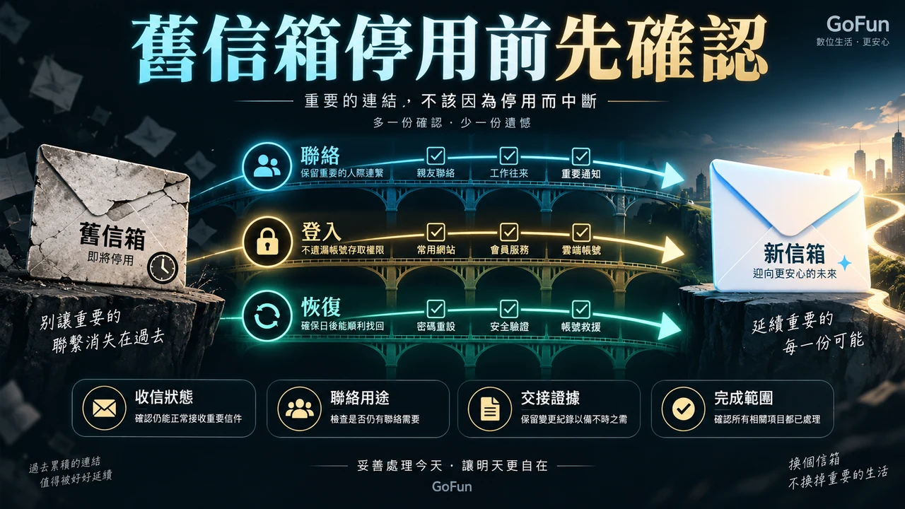 GoFun 更換信箱:舊信箱狀態、聯絡用途、交接證據、完成範圍
